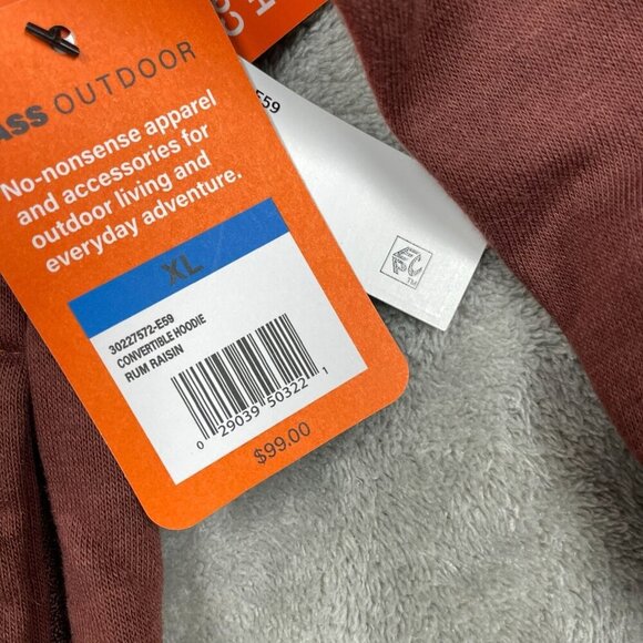 Bass Outdoor XL Convertible Hoodie Rum Raisin Pullover NWT 6389 - Picture 3 of 8